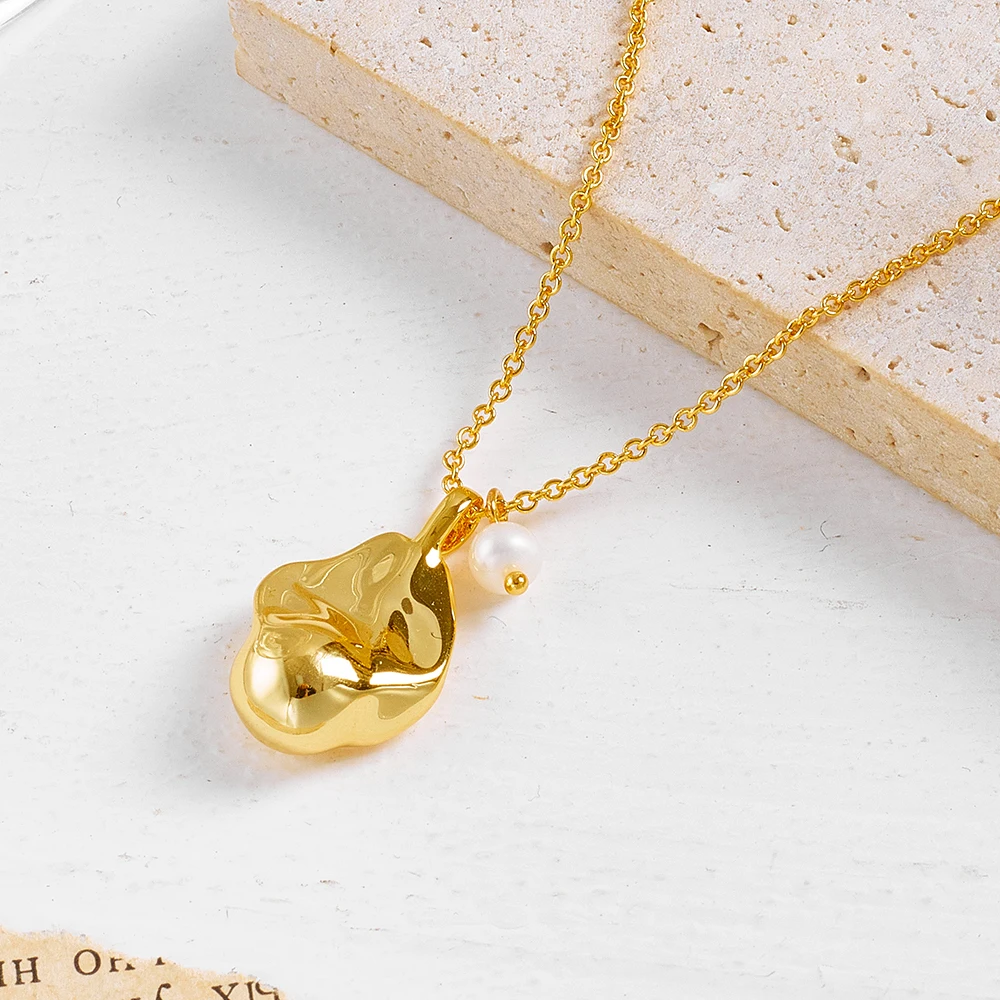 

hip hop fashion jewelry psj wholesale brass 18k gold plated Baroque Irregular pendant plain chain necklaces for women gifts