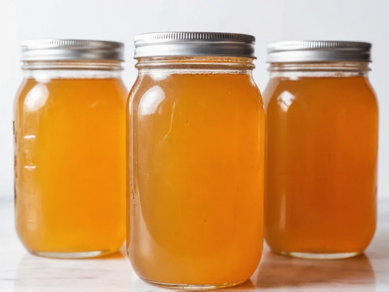 Homemade chicken stock in mason jars showing gelatinous texture