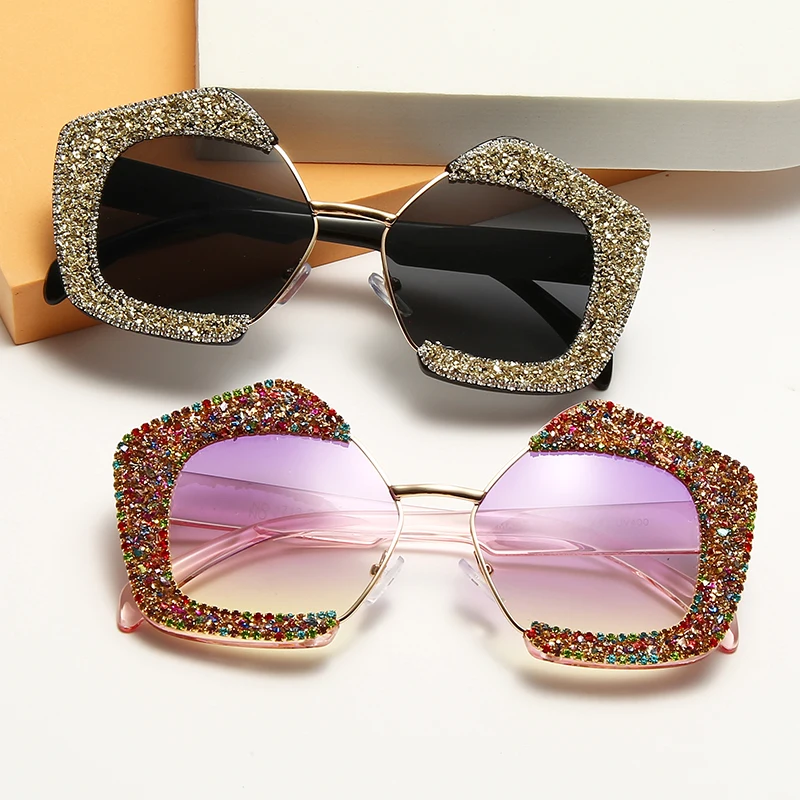 

Brand Design Luxury Diamond Half Frame Fine Drill Women Sunglasses 2021