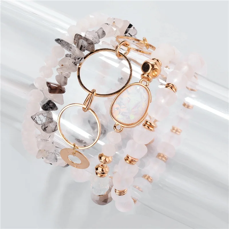

Personalized Irregular Fashionable Wholesale Gemstone Crystal Bracelets Sets, Multi color