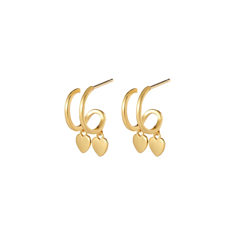 

Damila Wholesale 925 Silver Women Jewelry Gold Plated Tiny Heart Tassel Double Line Stud Cuff Earrings
