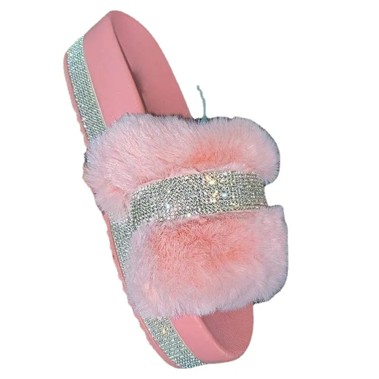 

Free sample 2021 Wholesale soft winter lady designer diamond bling plush slippers