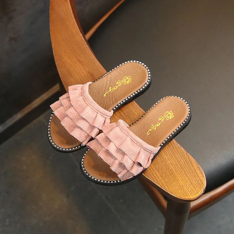 

New Arrival Elegant Girls Princess Slippers Suede Upper Soft Slippers, Black pink beige