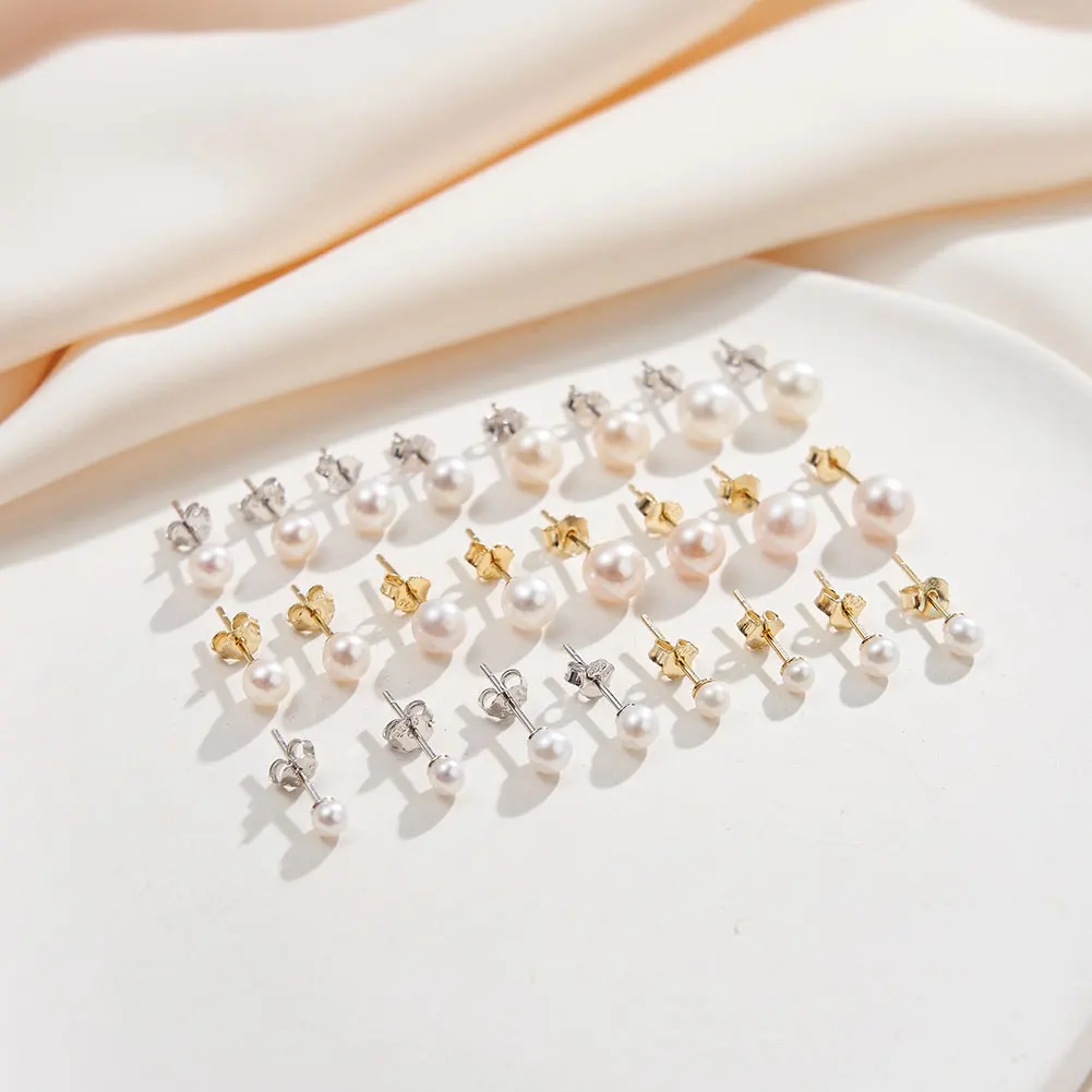 For GPE105 Baroque Shape 3-6.5mm Natural Freshwater Pearl Stud Earrings 925 Silver 14K Gold Rhodium Plating AAAA/AAA Grade