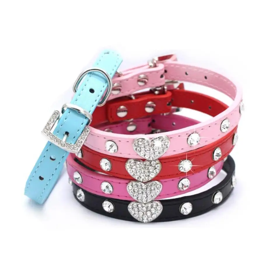 

Rhinestone Pet Collars Pu Leather Collars And Leashes For Dog Crystal Diamond Puppy Pet Collar Choker Cat Necklace