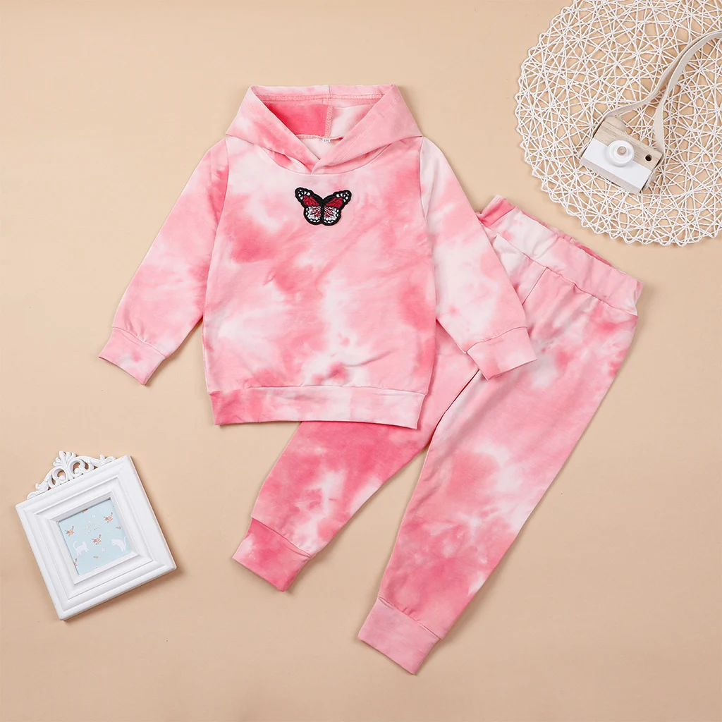 

Pink Tie Dye 2pcs Clothing Set For Girl Children's Gradient Hoodie