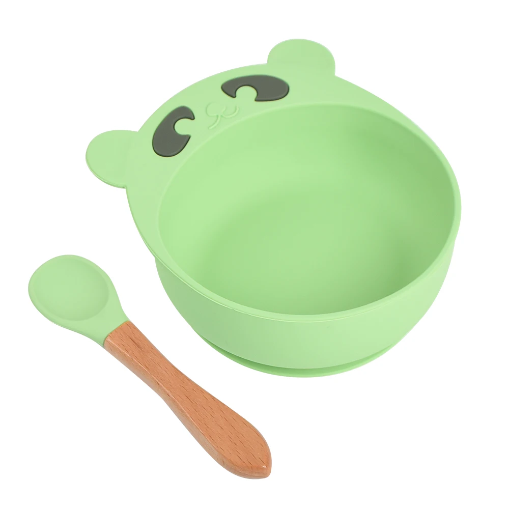 

Slip Proof Cute Animal Shape Silicone Baby Cartoon Suction Feeding Bowl Spoon Set For Kid Toddler