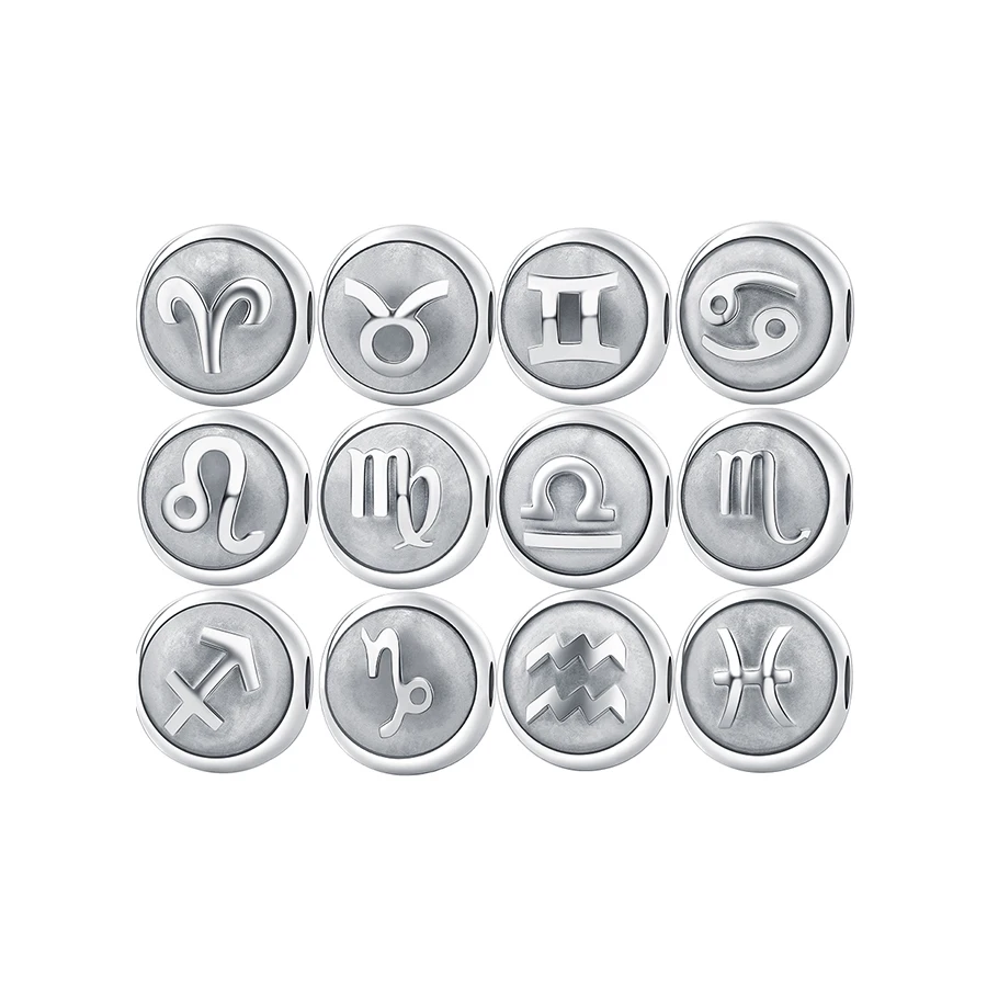 

8mm 316L Stainless Steel Horoscope Charm Silver Jewelry Embossed Beads Zodiac Sign Jewelry For Bracelet