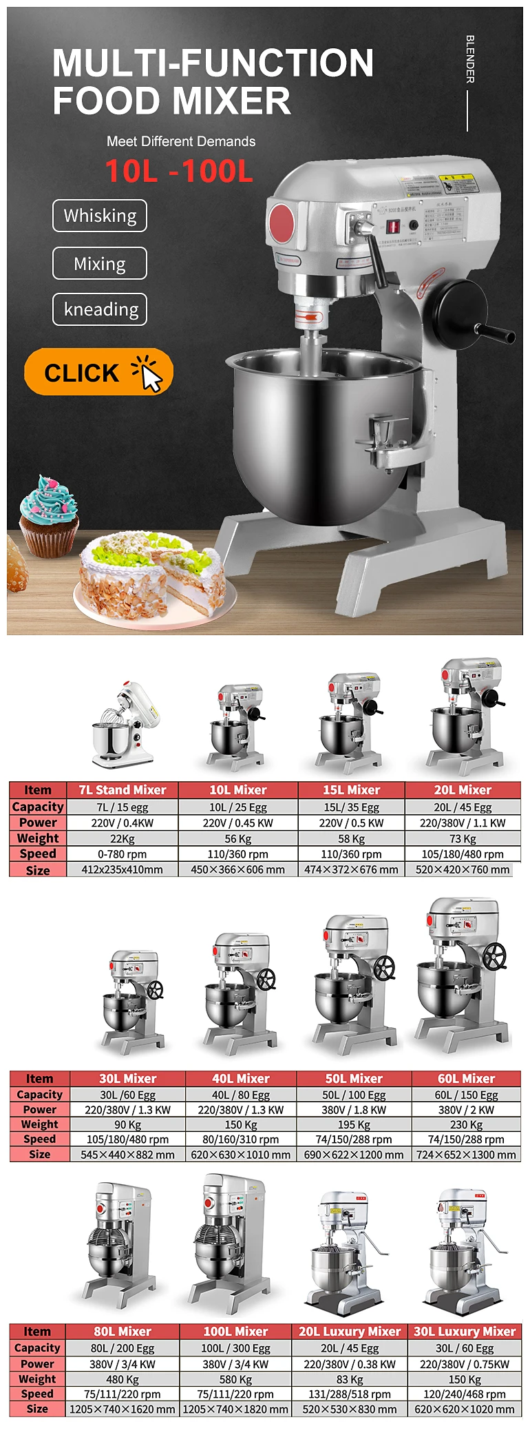 Commercial 7 L Liter Stand Mixer Model B7 Electric Bakery Baking Egg 7l