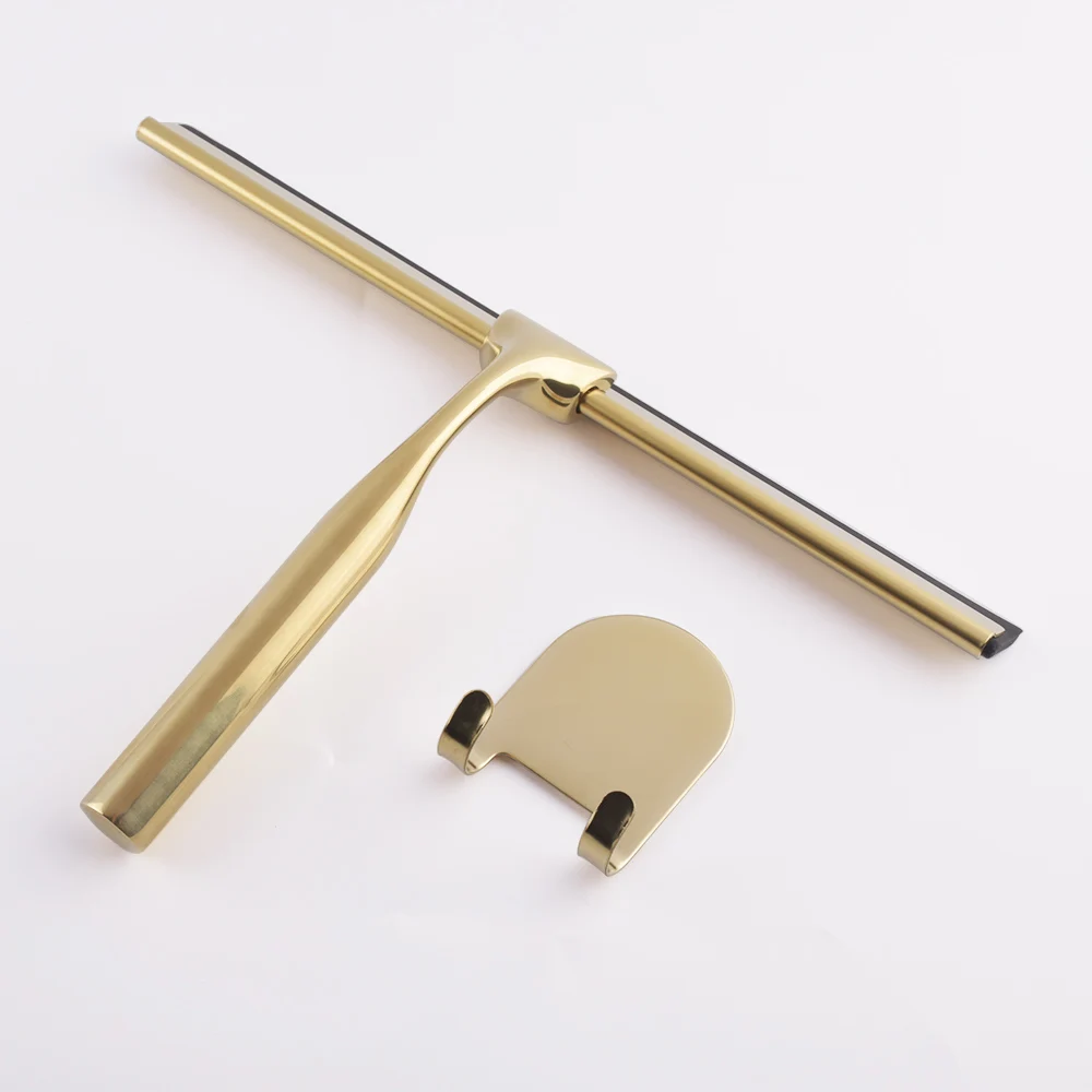 

all-purpose shower squeegee factory wholesale stainless steel gold window wiper with hook