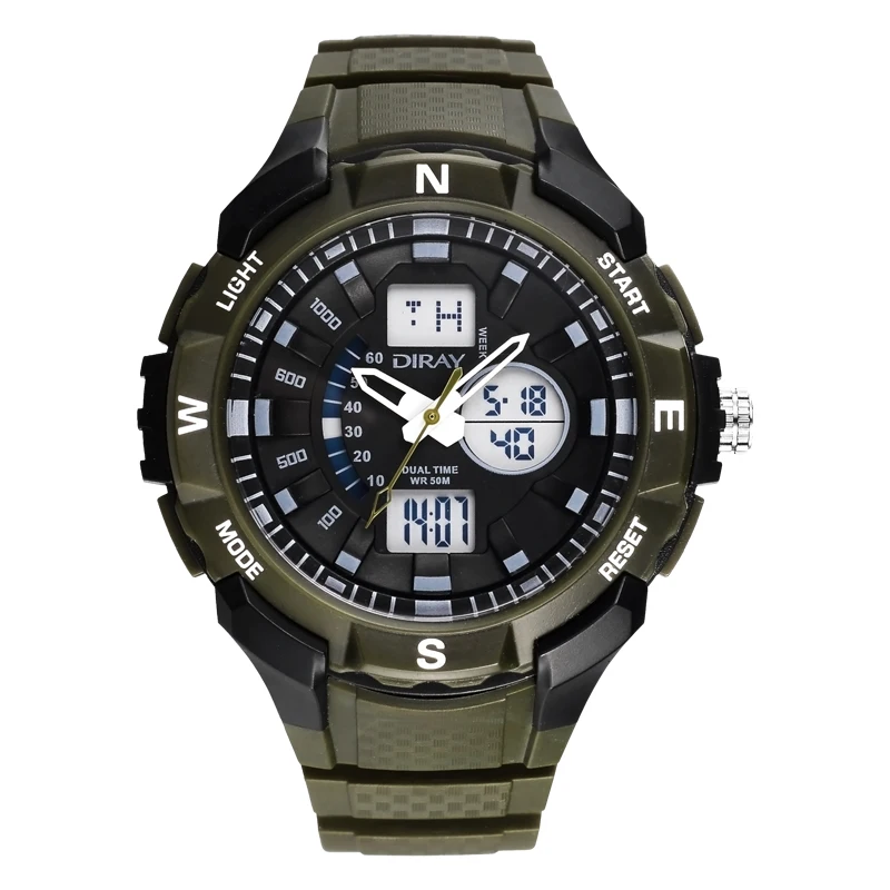 

Diray 337AD 50m Water Resistance Analog Digital Watch Hot Sale Men Sport Dual Time Watches, Picture