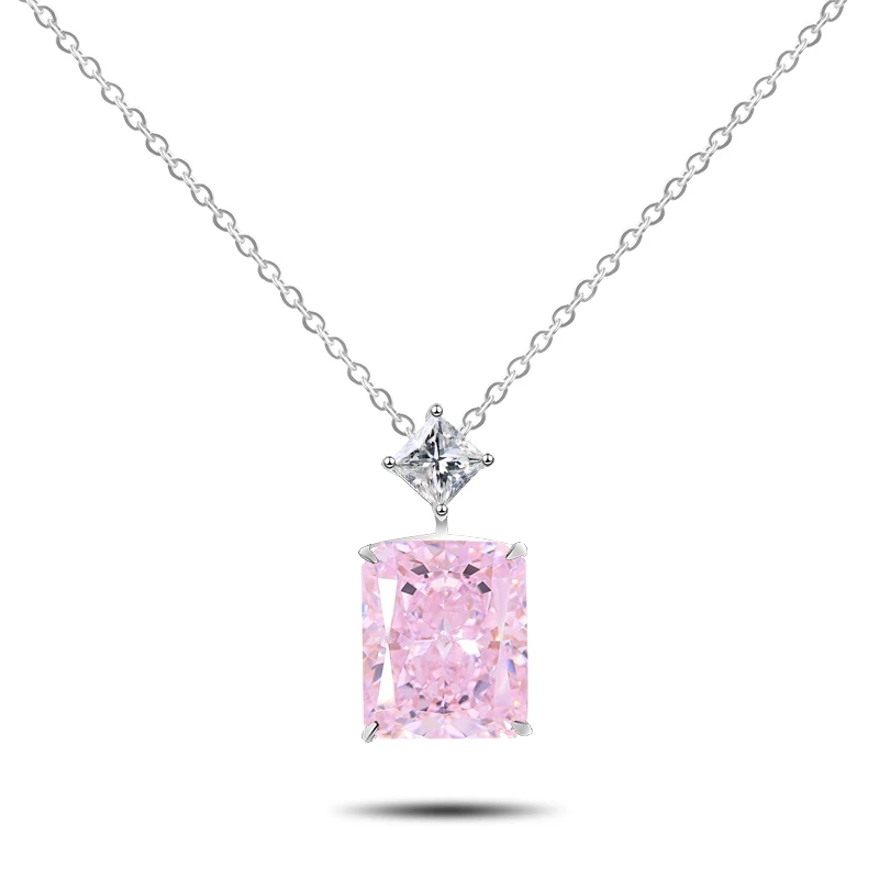 

Top Quality Cubic Zirconia High Carbon Diamonds Pendant Necklaces Pink/Yellow Color Sliver Jewelry Fire Polish Decorations