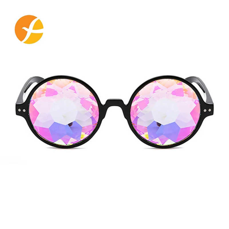 

New Trendy Kaleidoscope Sun Glasses Personality Retro Vintage Mosaic Glass Crystal Lenses Plastic Sunglasses