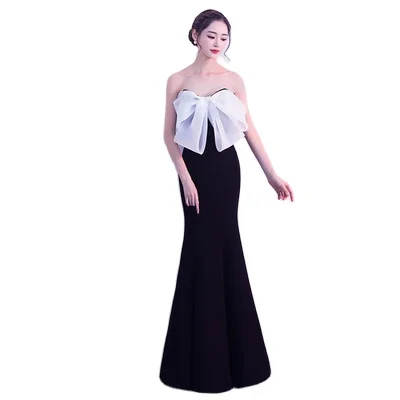 

Sexy Sweet Strapless Solid Color Butterfly Mermaid Slim Women Evening Dress, Picture