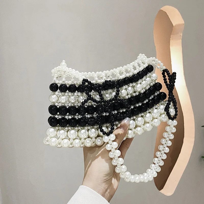 

2022 Drop Shipping Fashion Black White Small Bags Jelly Lady Messenger Bag for Women Handbags Pearl Straw Bag