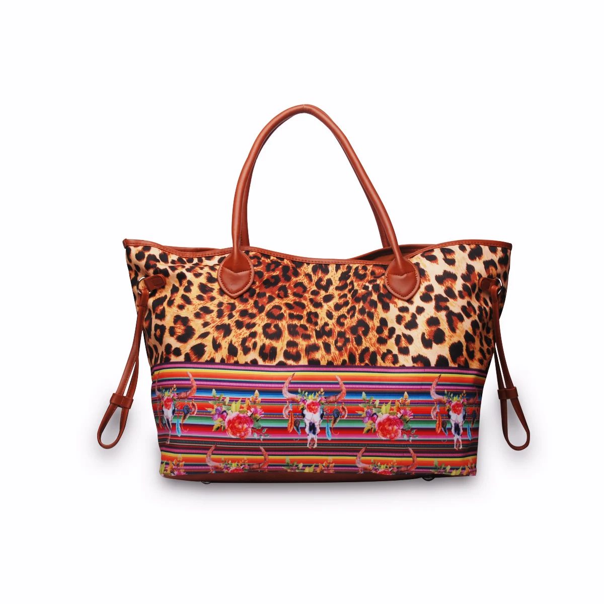 

2021 Hot sale Ready To Ship Women Canvas with leopard bull skull serape Cactus Tote Bag DOM 1226, Customizable