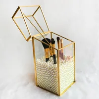 

New Design Decorative Cylindrical Geometric Glass Flower Ring Box Pencil Silver Storage Jewelry Box, Gold Glass Box