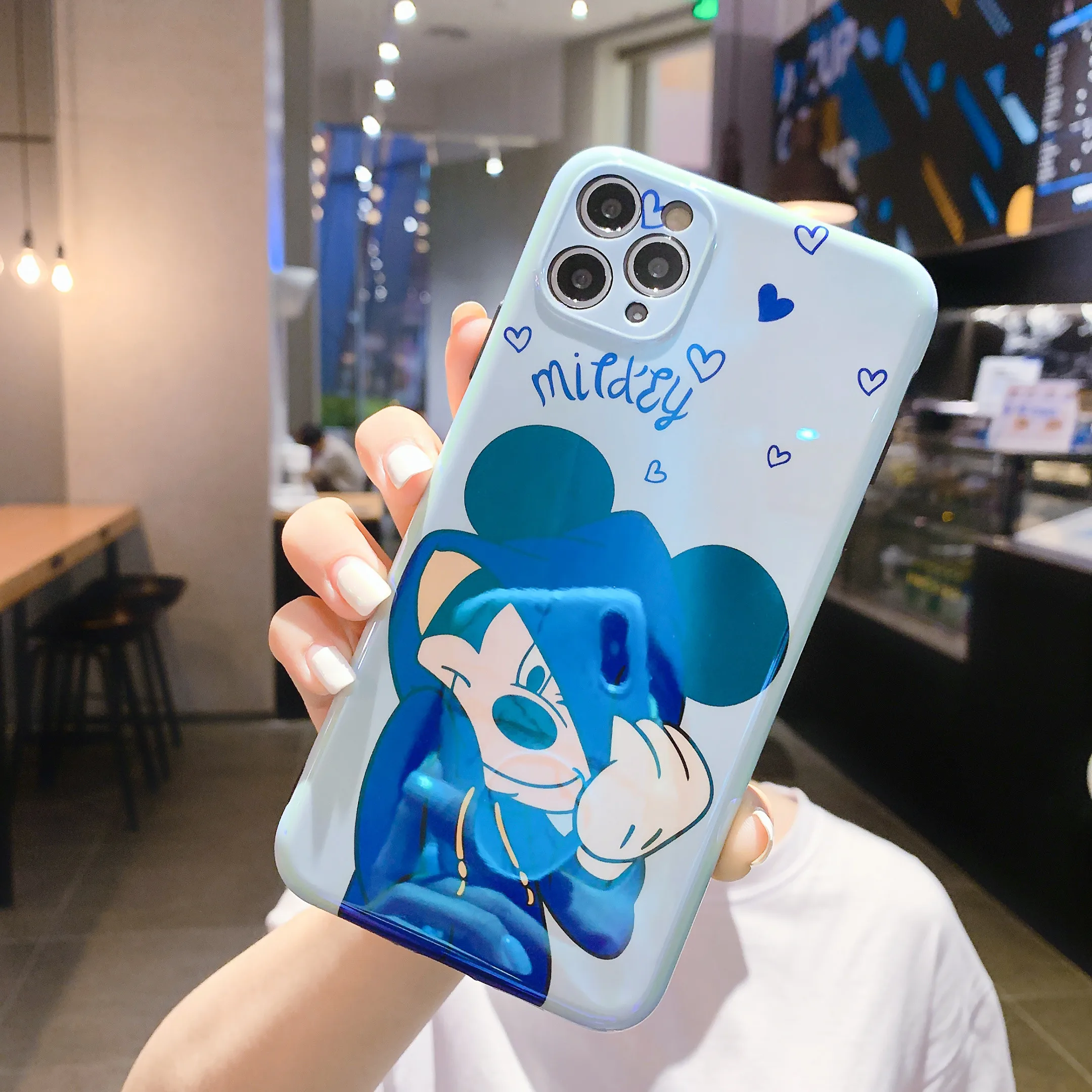 

2021 Wholesale Anime Mickey Blue Light IMD Phone Case For iPhone 12 Pro Max 8 Plus XR XS Max SE 2020 Back Cover Cartoon IMD Case