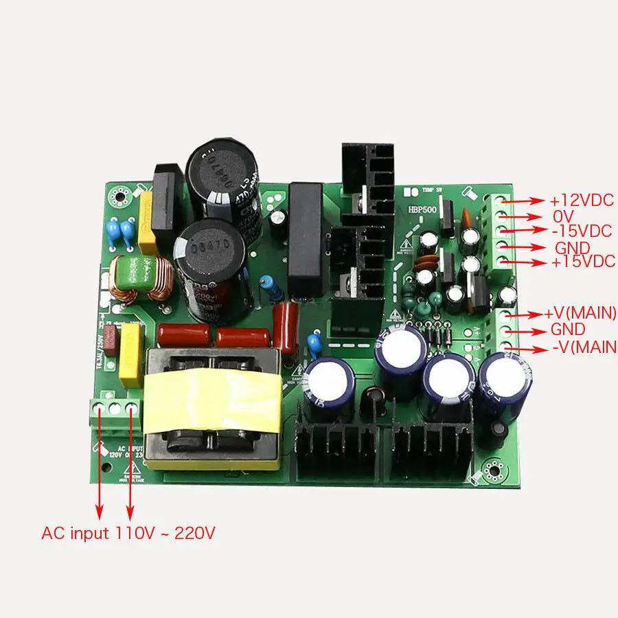 /-55V 50v 60v 65v 500W amplifier switching power supply board dual-voltage PSU 