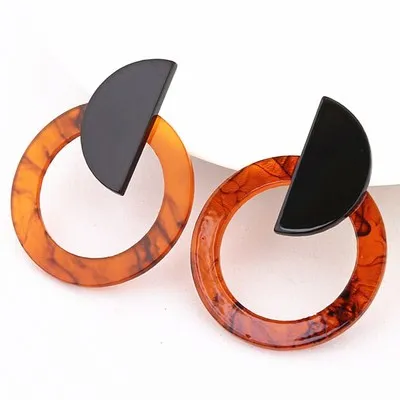 

New Arrival Good Quality Fashion Personality Cold Style Geometric Circular Texture Acrylic Acid Pattern Wafer Earrings