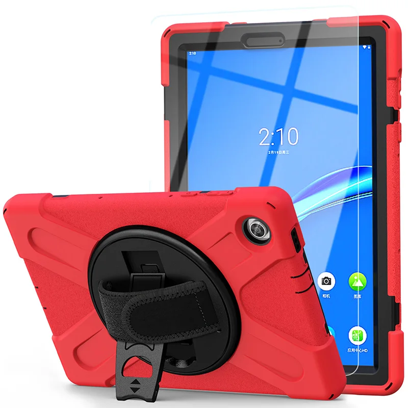 

For Lenovo Tab M10 Plus TB-X606F TB-X606X kids soft silicone shockproof PC rugged hand strap rotation folding stand tablet case