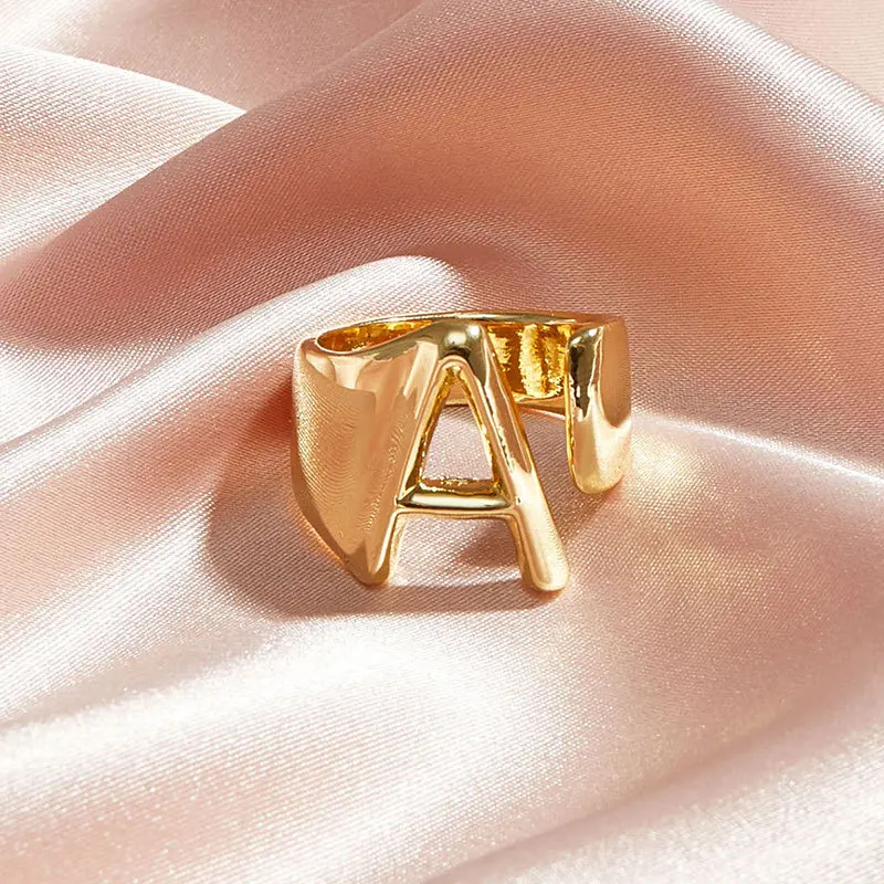 

Initial Ring A to Z Gold Plated Open Letter Ring English Alphabet 26 Letter Rings For Women