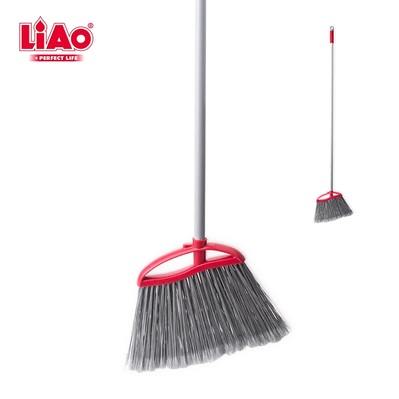 

LiAo outdoor garden broom hard bristled garden broom With extendable handle, Red & gray