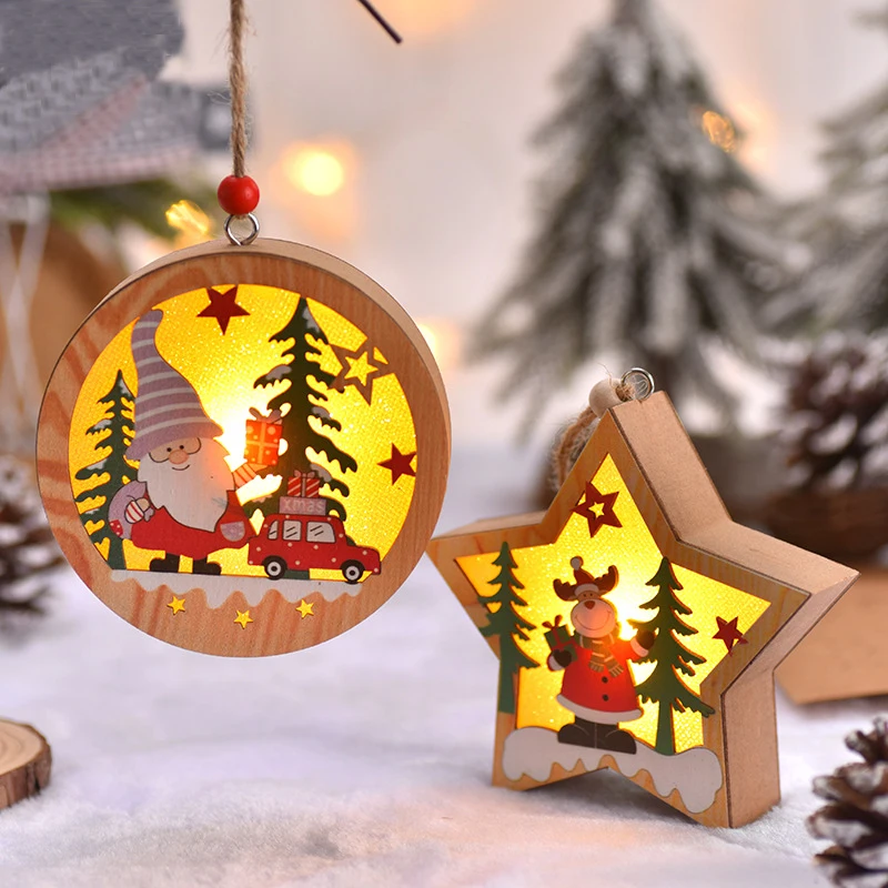 

Wood Round Star Shaped Led Christmas Tree Decorations Light Up Christmas Ornaments Christmas Wall & Hanging Decorations