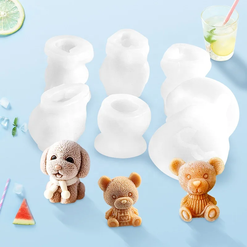 

Creative 3D Cute Cartoon Kitty Teddy Bear Dog Skull Shape Whiskey Coffee Cocktail Milk Tea Silicone Ice Pop Mold, Blue, pink, red, green, purple