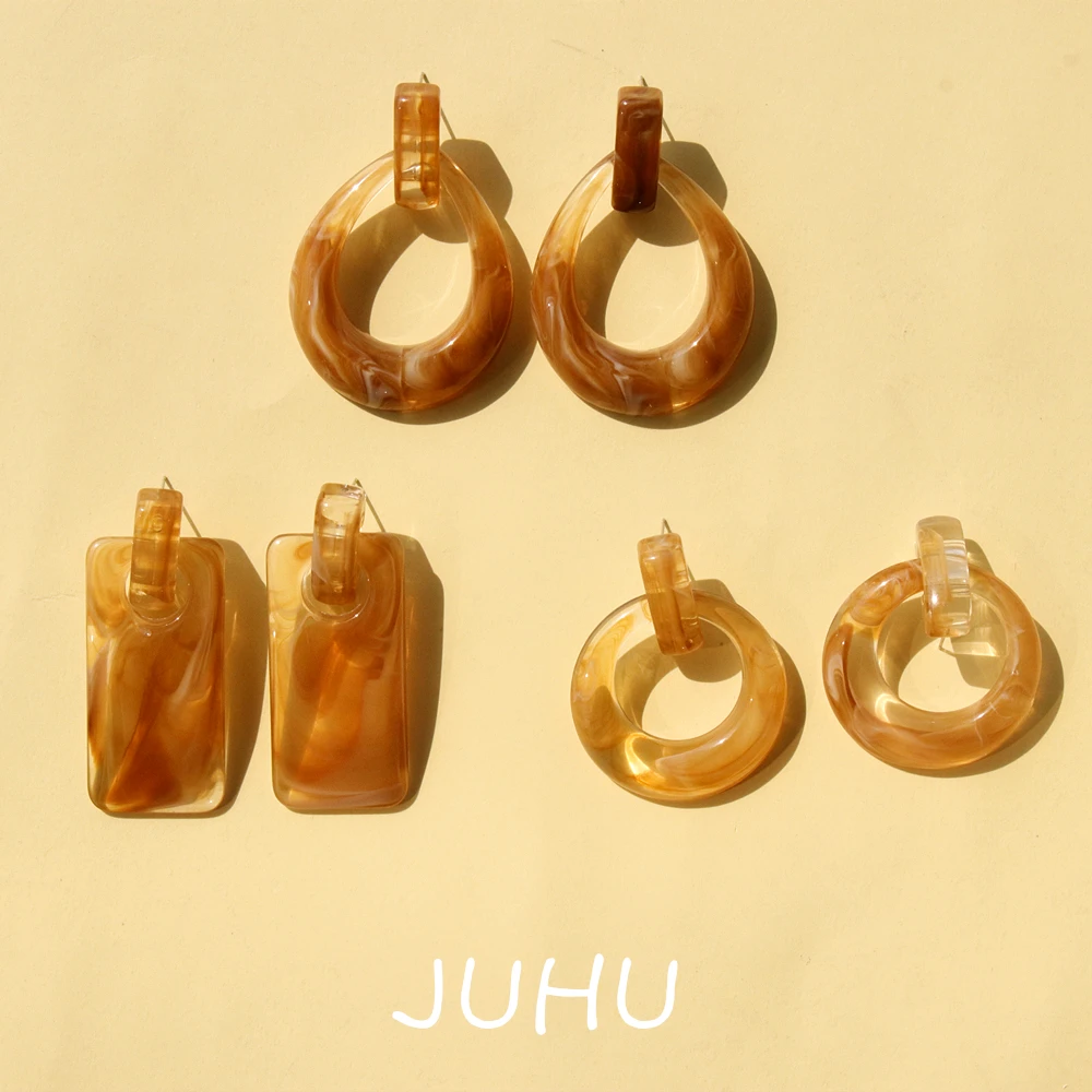 

New Vintage Brown Resin Geometric Round Earrings For Women Fashion Dangle Earring Jewelry 2020, Colorful