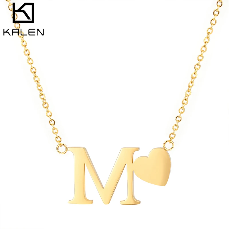 

Exquisite Simple Stainless Steel Women Custom Chain Necklace Alphabet Letter Heart Pendant Necklace, Gold/silver