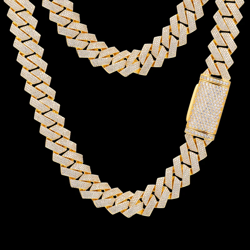 

Wholesale Fashion Hip Hop Jewelry 20mm 18K Gold Plated Brass 4 Rows CZ Diamond Iced Out Miami Cuban Link Chain Necklace For Men