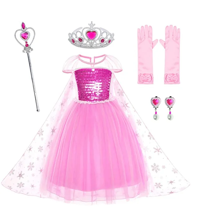 

Girls Sequin Short Sleeve Blue Pink Princess Costumes Elsa Dress Birthday Party Christmas Fancy Dress