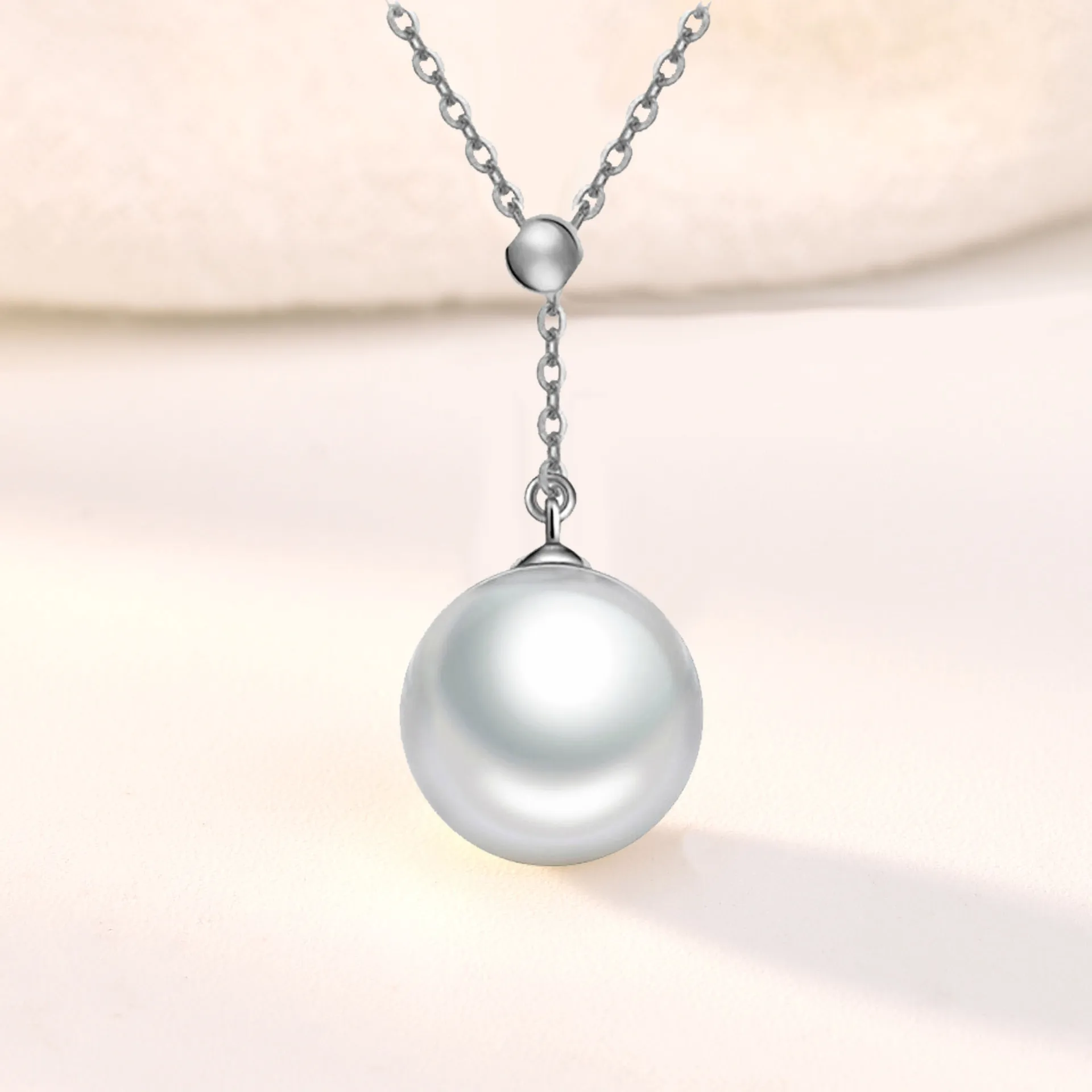 

JUHU Pearl Necklace S925 Silver Y Chain Simple Elegant Adjustable Necklace, White
