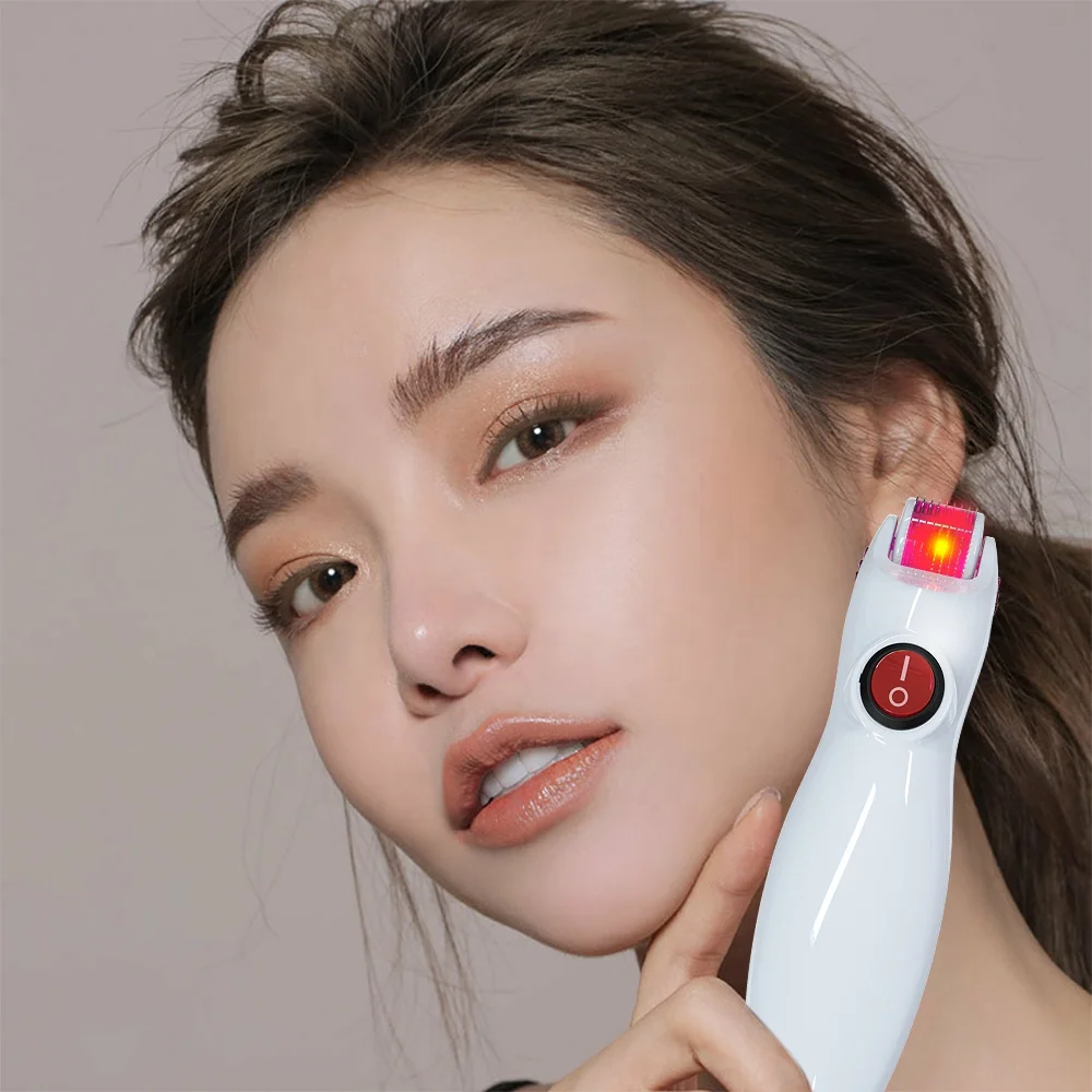 

RED bio light Microneedle 0.5mm Derma Roller vibrate derma stamp anti hair lose and Skin Rejuvenation for home use