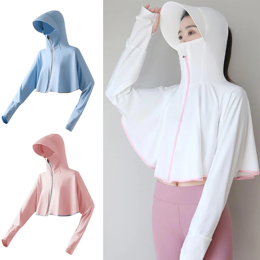 

Women's summer sun protection zipper cardigan clothing hoodie mask dust-proof long-sleeved top