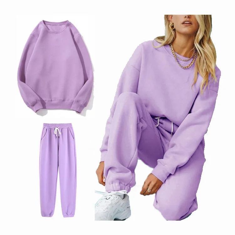 

Oversized Pullover Sweatshirt Round Neck Casual Lounge Organic Cotton Knitted Set Thick Two-piece Loose Trousers Sweater