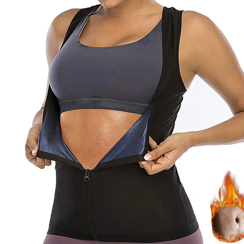 

6308 Tummy Fat Burner Women Body Shaper Waist Trainer Sauna Vest Weight Loss Sweat Suit Sweat Sauna Vest, Black-inner blue, black-inner white