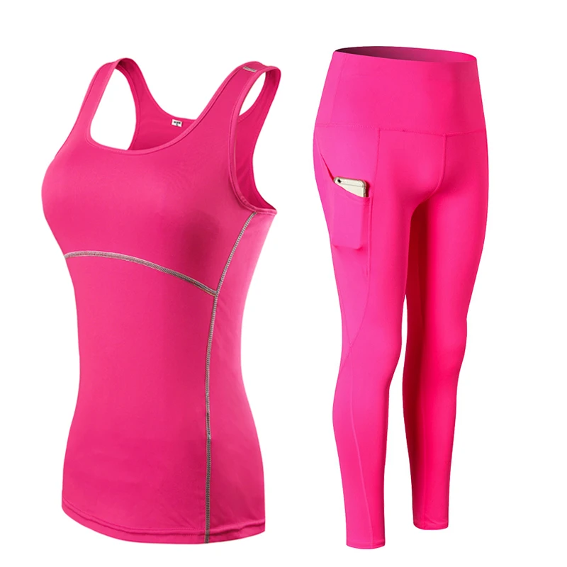 

Women's 2 Pieces Outfits Yoga Suits with Workout Leggings Pant + Tank Top, Customized colors