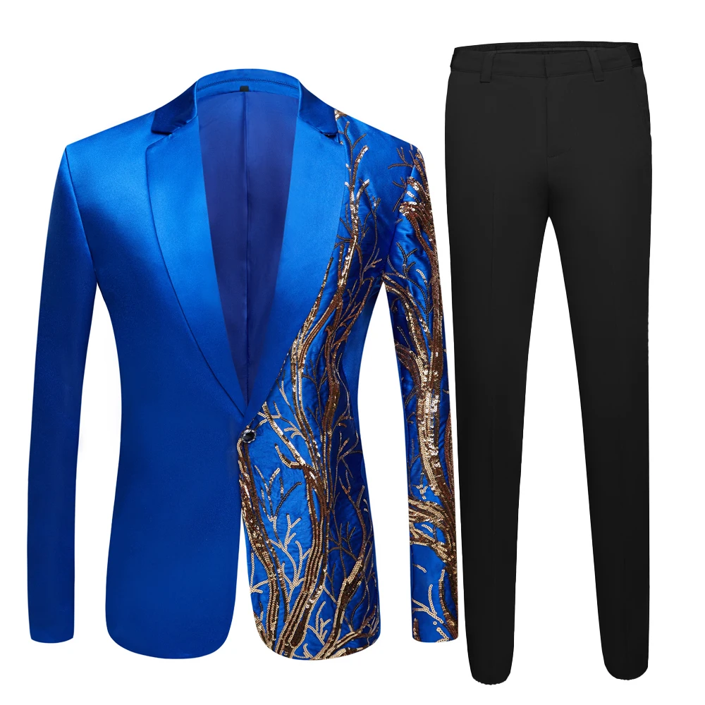 

Men's Suit Sequins Blazer Men's royal blue Club Party Singers Fit Suit Jacket Male Business Stage Shiny Costume Wedding Suits