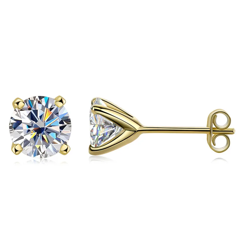 1ct 6.5mm Moissanite Earrings 925 Sterling Silver Gold Plated 4 Claw Studs D Color VVS Diamond for Men Women GRA Luxury Jewelry
