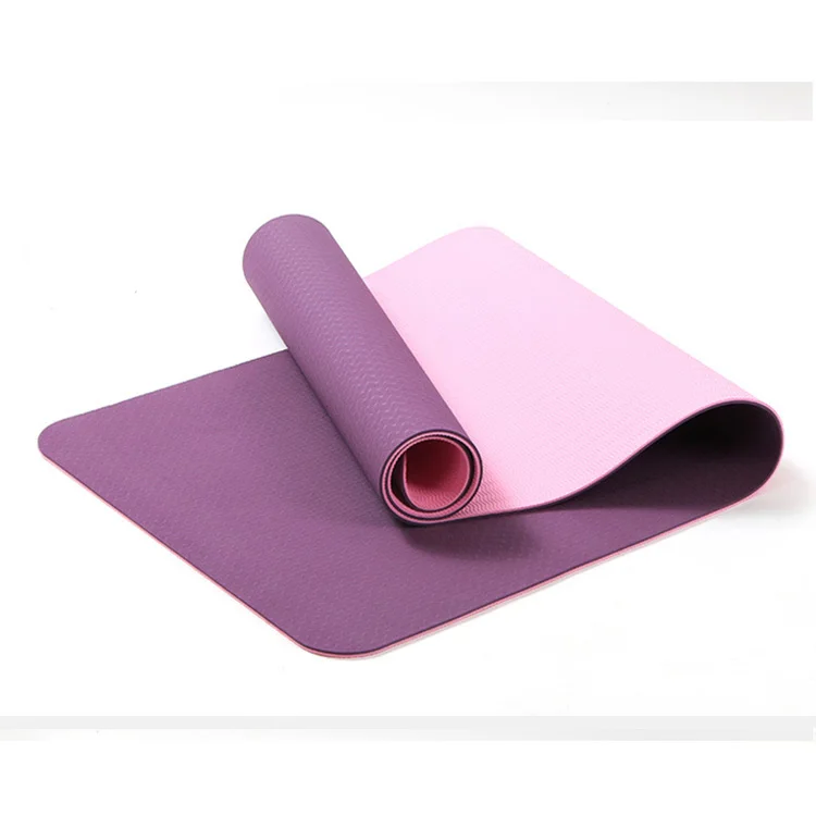 

Wholesale eco friendly super tpe yoga mat double layer 6mm, Double color ,pink blue purple green