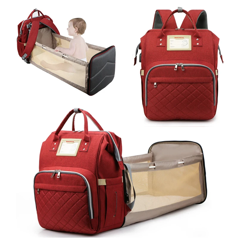 

New arrival baby stroller carrier sleeping wet bag newborn USB diaper bag changing bed backpack with bassinet