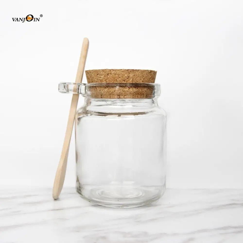 

Vanjoin 100ml 250ml Bath Salt Container Body Scrub Glass Tea Packaging Jar With Cork And Spoon, Clear transparent flint