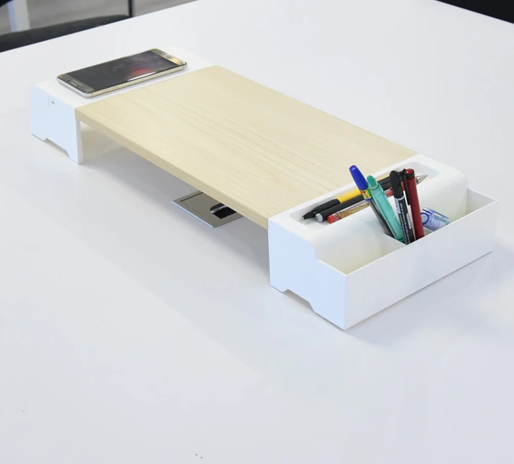 

Wood monitor riser holder stand with wireless charge and usb hub, Natural