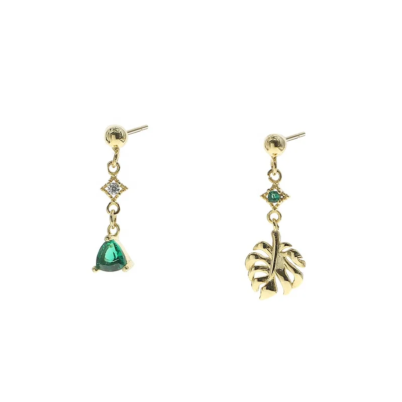 

S925 sterling silver short asymmetric earrings with diamonds E1980