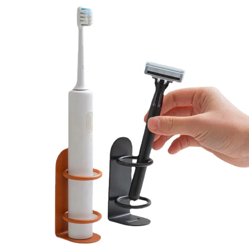 

Wall-Mounted Toothpaste Holders Punch-free Electric Toothbrush Stand Rack Bathroom Shaver Iron Shelf, White, black, orange