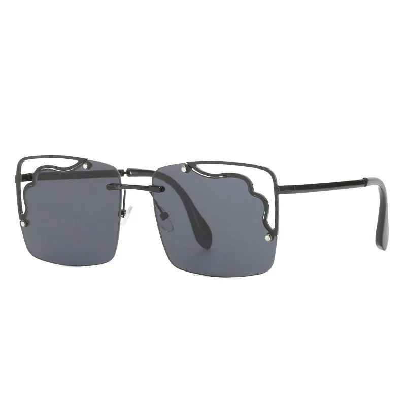 

DCOPTICAL 2021 Fashion Trend Half Rim Hollow Shades Joint Metal Lens Thin Temple Semi-Frame Sunglasses