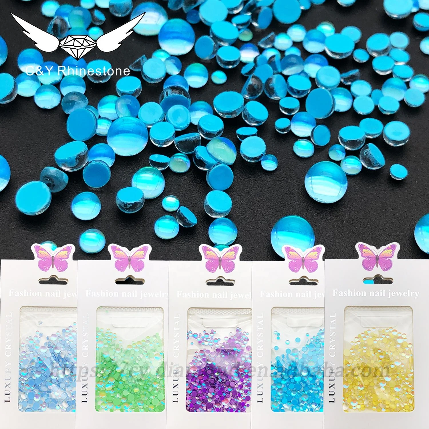 

CY Crystal Rhinestones Small Package Half Round Mermaid Beads Glass Rhinestone For Nail Art