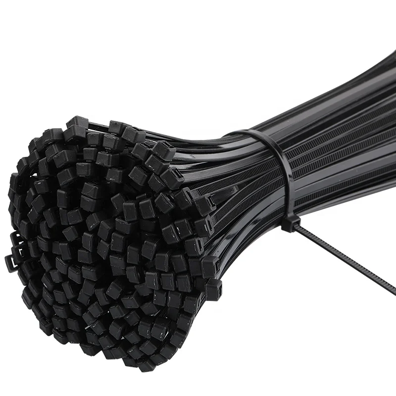 

Factory Price 4.8x200mm Black Zip Tie Nylon 66 Daily Use Self-Locking Plastic Cable Ties